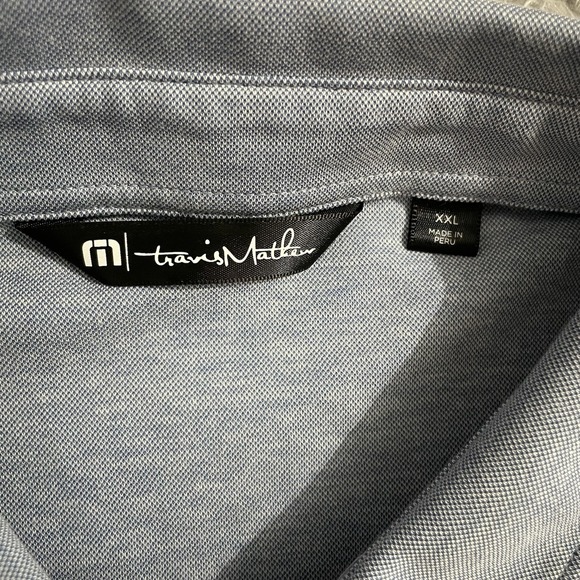 Travis Mathew Polo Shirt Mens 2XL Performance Pullover Gray Blue‎ Striped Golf - Picture 2 of 8